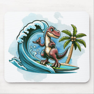 Surfing tropical dinosaur mouse mat