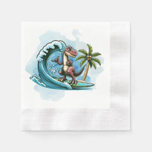 Surfing tropical dinosaur napkin