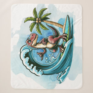 Surfing tropical dinosaur sherpa blanket