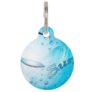 Surfing, Tropical, surfboard with wave Pet Tag