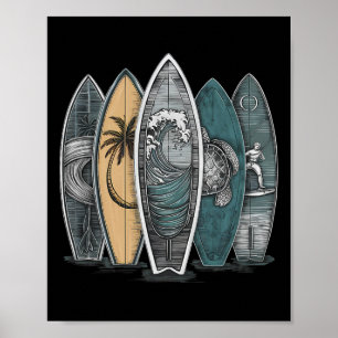 Surfing Tropical Surfboards Vintage Surfboarder Su Poster