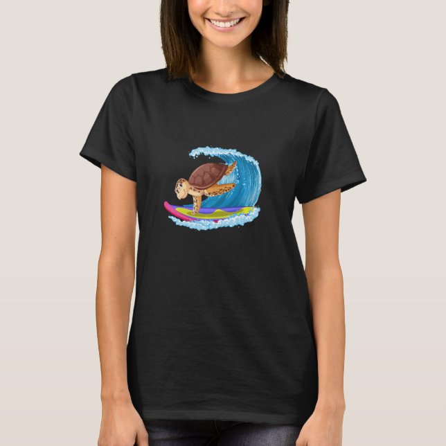 Surfing Turtle, Cute Funny Turtle Surfing On A Wav T-Shirt (Front)