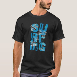 Surfing Typography Summer Vibes Blue Wave T-Shirt
