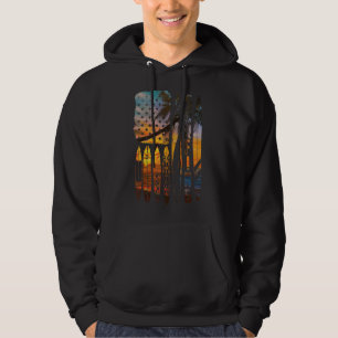 Surfing Vintage American Flag Summer Surfer Hoodie