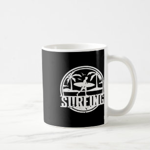 Surfing Vintage Palm Trees Ocean Sunset Scene Coffee Mug