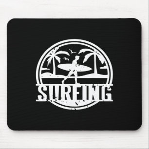 Surfing Vintage Palm Trees Ocean Sunset Scene Mouse Mat