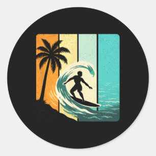 Surfing - Vintage Surfing Summer Classic Round Sticker