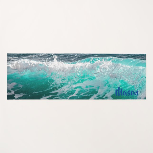 Surfing Wave (with personalised name) Yoga Mat (Front (Horizontal))