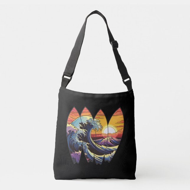 Surfing Waves Surfboards Crossbody Bag (Front)