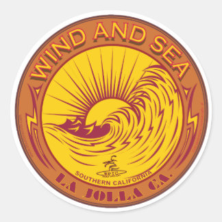 SURFING WIND AND SEA LA JOLLA CALIFORNIA CLASSIC ROUND STICKER