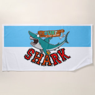 Surfing with shark beach towel