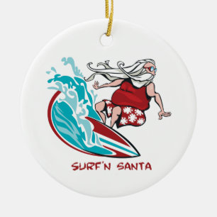 Surf'n Santa Ceramic Tree Decoration