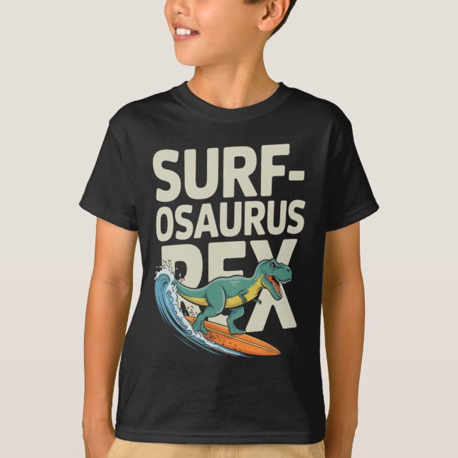 Surfosaurus Rex Funny Surfing Dinosaur  T-Shirt (Front)