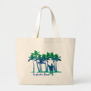 Surfrider Beach Hawaiian Palm Tree Blend Large Tote Bag