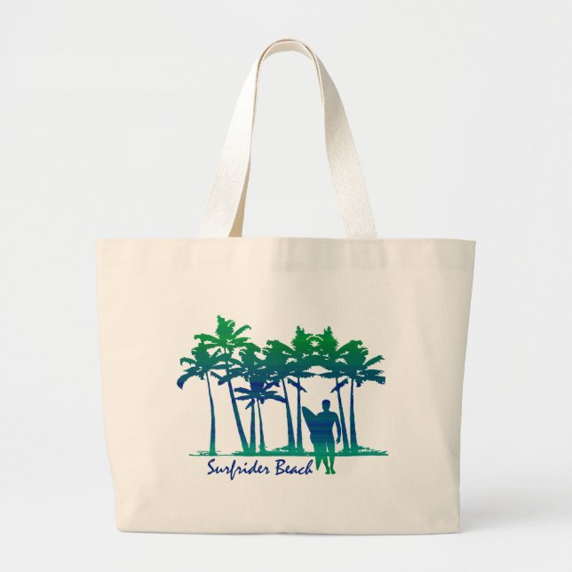 Surfrider Beach Hawaiian Palm Tree Blend Large Tote Bag (Front)
