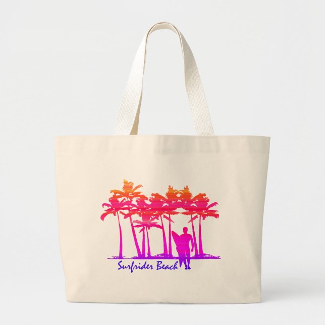 Surfrider Beach Hawaiian Palm Tree Blend Large Tote Bag (Front)