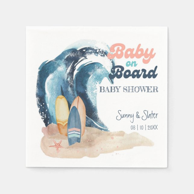 Surf's Up | Baby On Board Beach Baby Shower Napkin (Front)