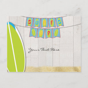 Surfs Up Banner & Board White Wood Beach Party Invitation Postcard