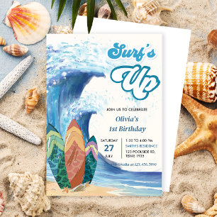 Surfs Up Beach 1st Birthday Invitation