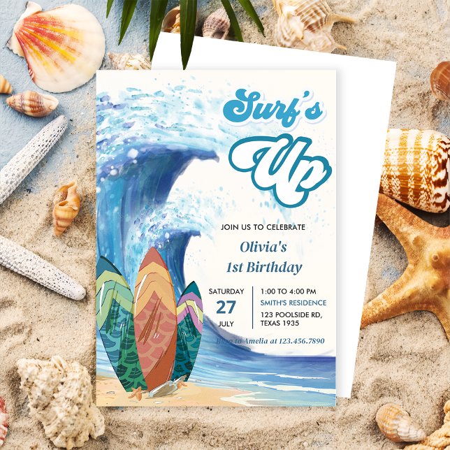 Surfs Up Beach 1st Birthday Invitation (Creator Uploaded)