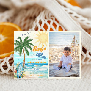 Surfs Up Beach 1st Birthday Photo  Invitation