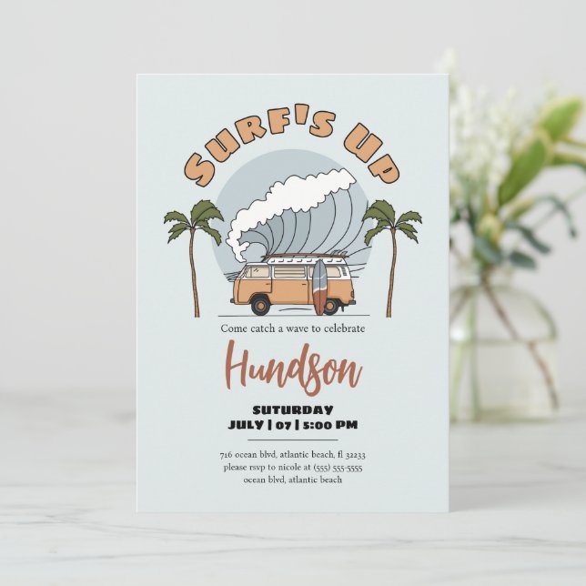 Surf's Up Beach Birthday Invitation Card (Standing Front)