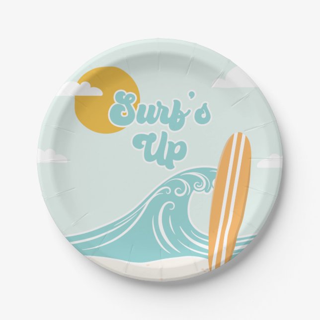 Surf's Up Beach Birthday Paper Plate (Front)