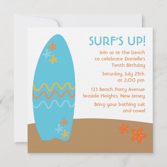 Surf's Up! Beach Party Invitations (Front)