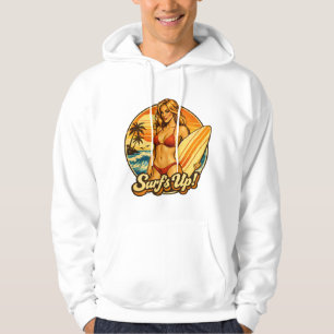 Surf's Up Bikini Pin-Up   Retro Surf Shop Graphic Hoodie
