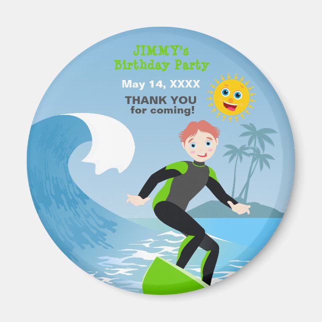 Surf's up boy Birthday Party Magnet (Front)