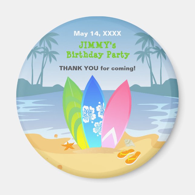 Surf's up boy Birthday Party Magnet (Front)