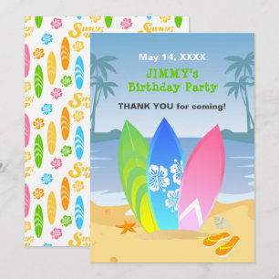 Surf's up boy Birthday Party Thank You Card