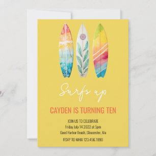 Surfs Up BOY Surfboard beach Summer Birthday Party Invitation