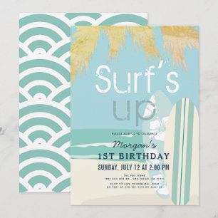 Surf's Up Boy Surfboards Beach 1st Birthday Invitation