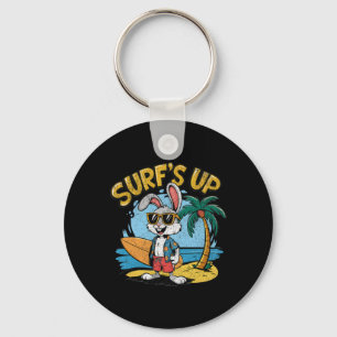 Surfs Up Bunny Rabbit Surfer Surf Board Summer Ret Key Ring