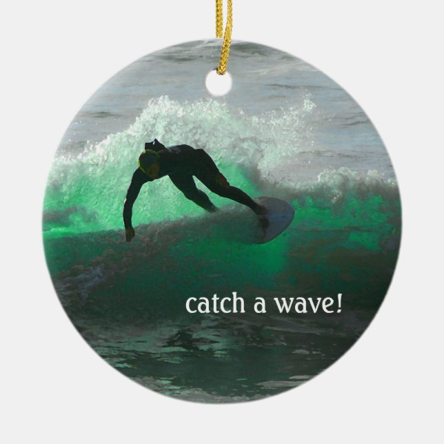 Surf's up! ceramic tree decoration (Front)