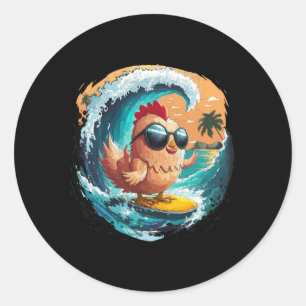 Surf's Up Chicken Beach Vibes Summer Surfing Wave Classic Round Sticker