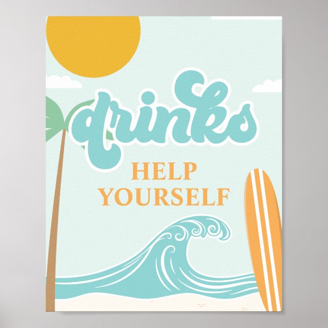 Surf's Up DRINK sign Beach Birthday Food Poster (Front)