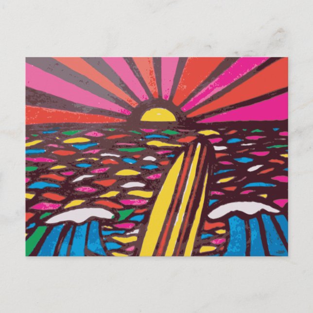 Surfs Up Folk Art Seascape Surfer Abstract Postcard (Front)