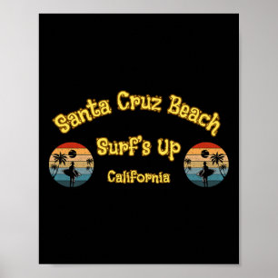 Surf's Up Funny Beach Vintage Surfing Skull Santa Poster
