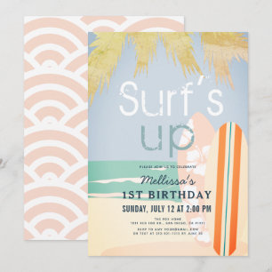 Surf's Up Girl Surfboards Beach 1st Birthday Invitation