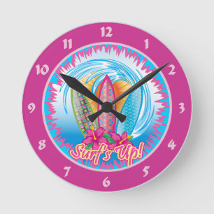 Surf's Up - Girlie Surfer Round Clock