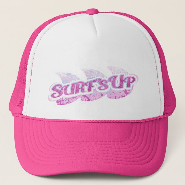 "Surf's Up" girls beach hat purple, pink & white (Front)