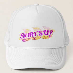 "Surf's Up" girls beach hat purple, yellow & white