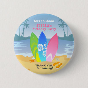 Surf's up Girly Birthday Party 6 Cm Round Badge