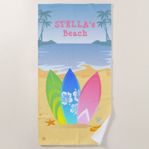 Surf's up Girly Birthday Party Beach Towel