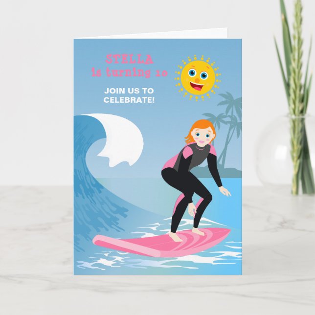 Surf's up Girly Birthday Party Invitation (Front)