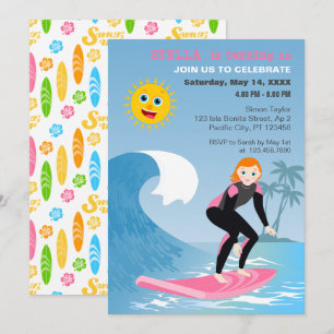 Surf's up Girly Birthday Party Invitation