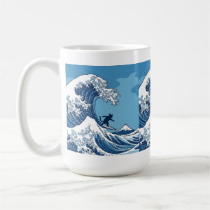 Surf's Up, Kanagawa – The Great Wave Cat Surfer Coffee Mug