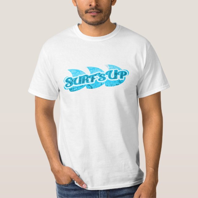 Surf's Up men's blue sea logo on white  t-shirt (Front)